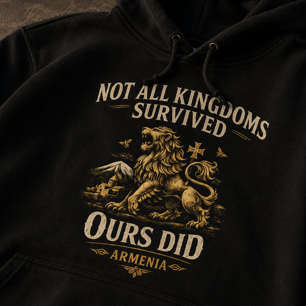 Armenia heritage hoodie close up black pullover with lion design
