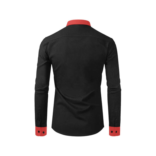 Back side classic black shirt with bold red collar detail