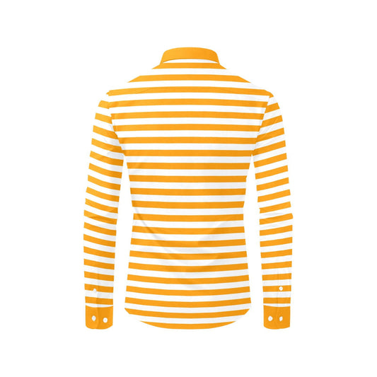 Back side stylish orange and white horizontal striped shirt for men