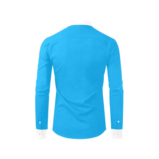 Back side stylish polyester light blue dress shirt with white collar