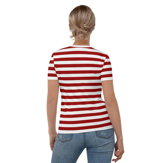 Back View Red and white striped T-shirt for women