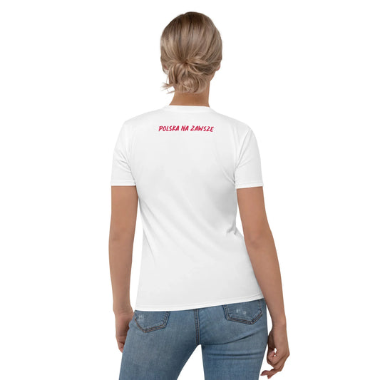 Back view of women’s Polska Na Zawsze Polish flag shirt