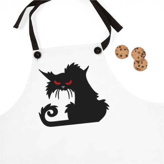 Black Cat Apron / Angry Cat Cooking Apron / White Kitchen Apron - YVDdesign