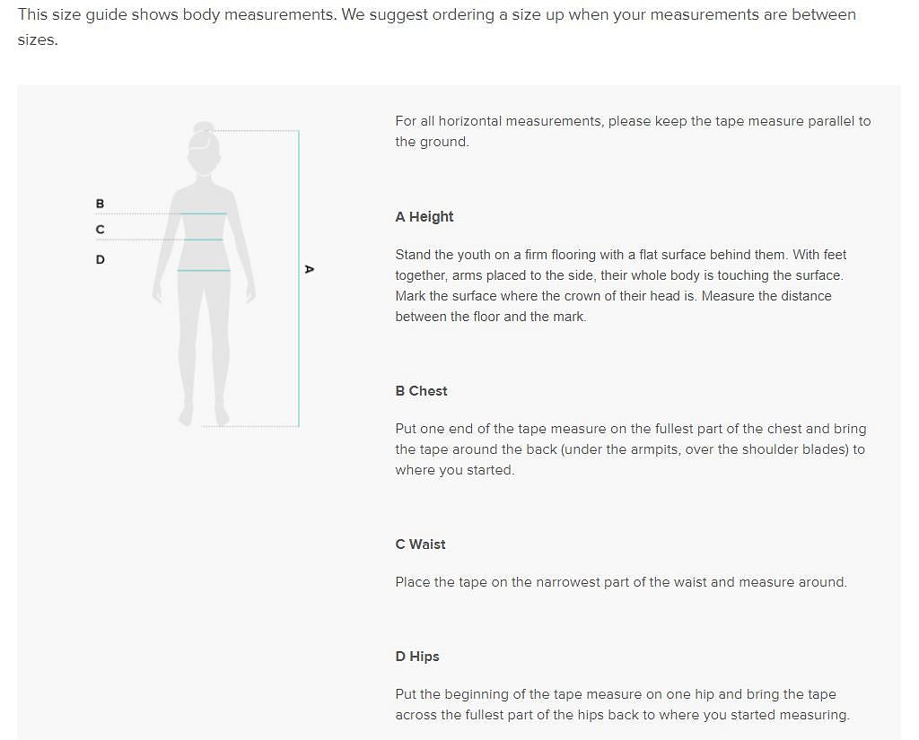 Body measurements swimsuit
