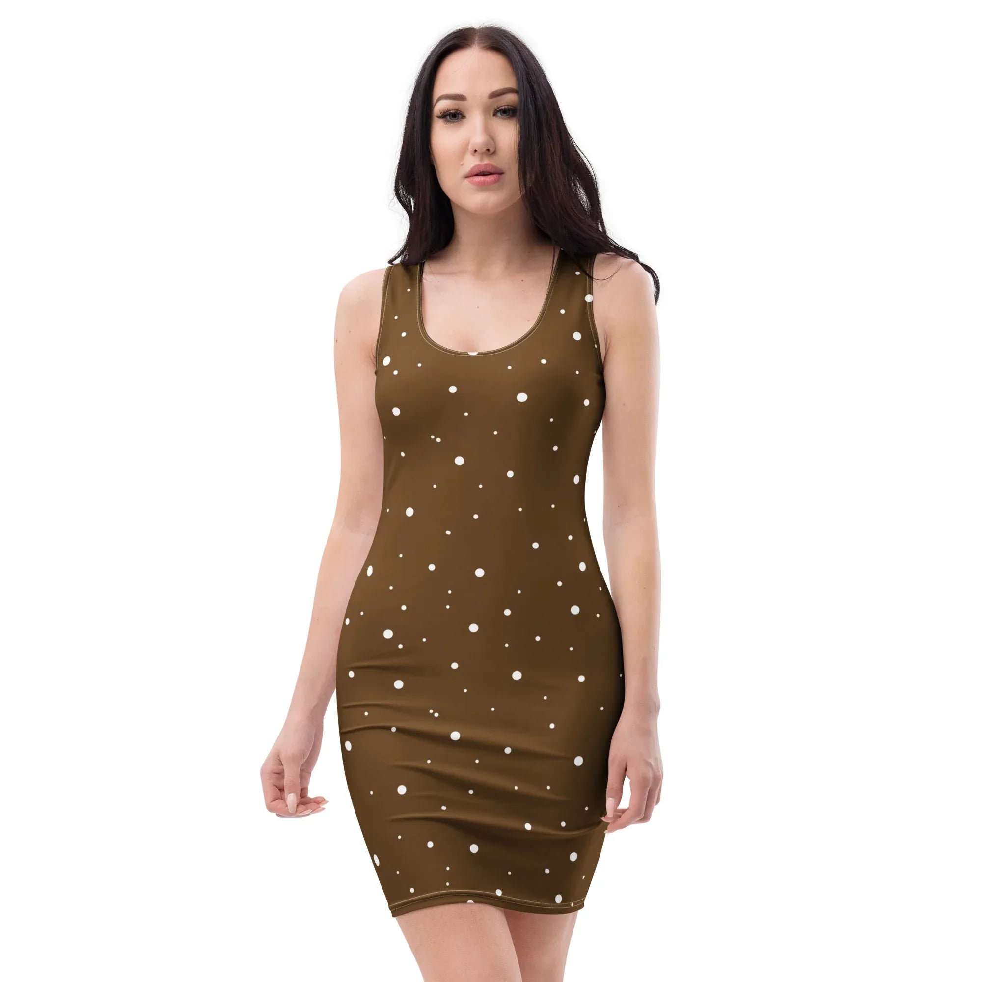 Brown & White Polka Dot Bodycon Dress Sleeveless & Chic XS Brown & White Polka Dot Bodycon Dress Sleeveless & Chic XS