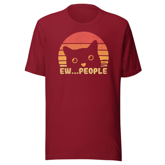 Cardinal cotton t-shirt with 'ew people' cat design, front view