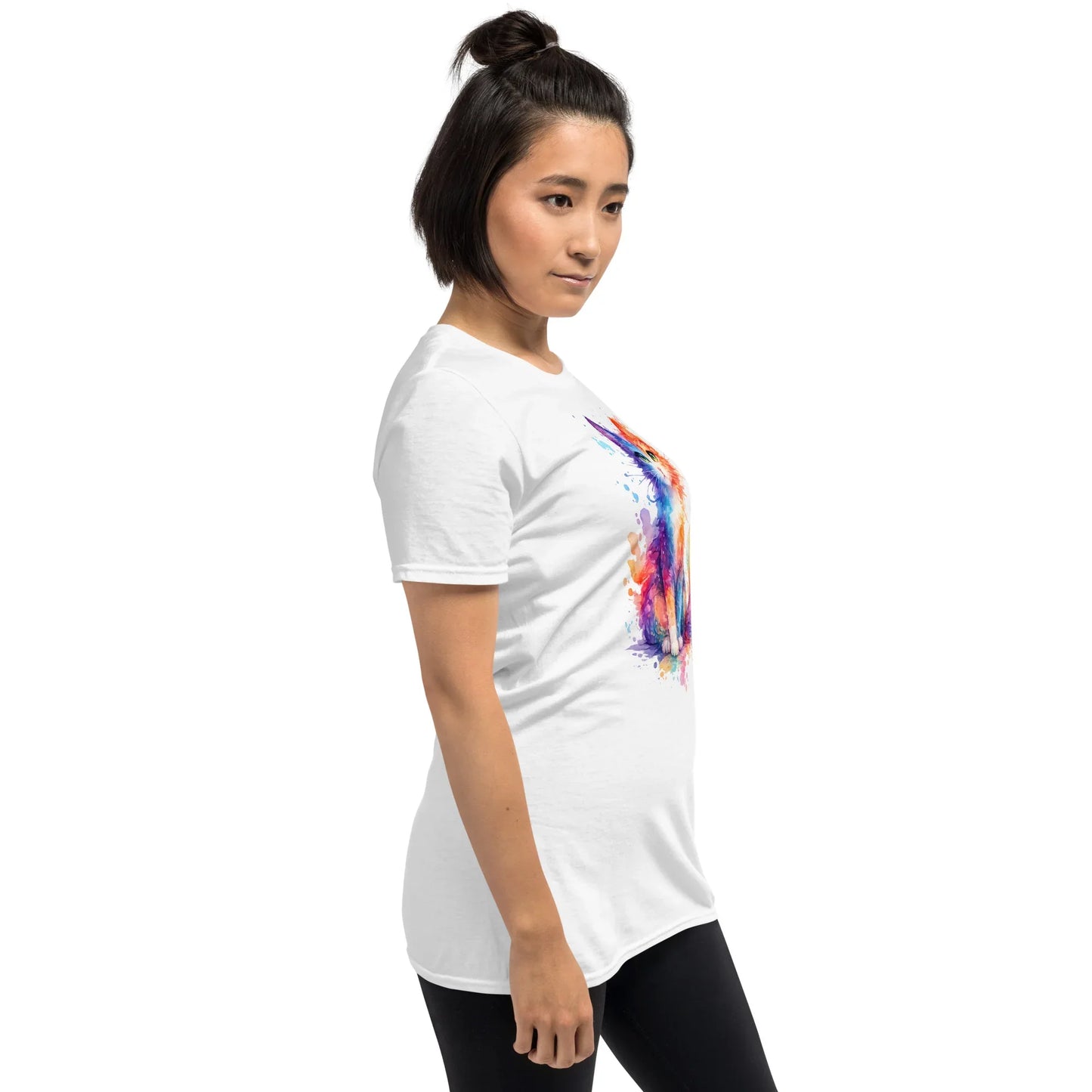 Colorful artistic cat t-shirt with watercolor texture