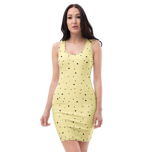 Cream and Black Polka Dot Dress front view on mannequin