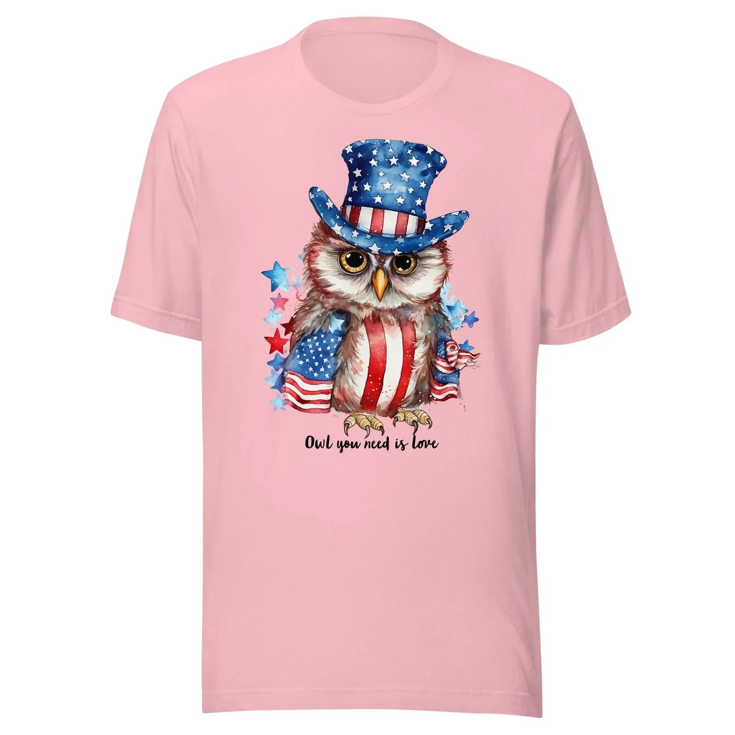 Custom Patriotic Owl For Owl Lovers, Bird Lovers, Night Lovers Tshirt Pink Color