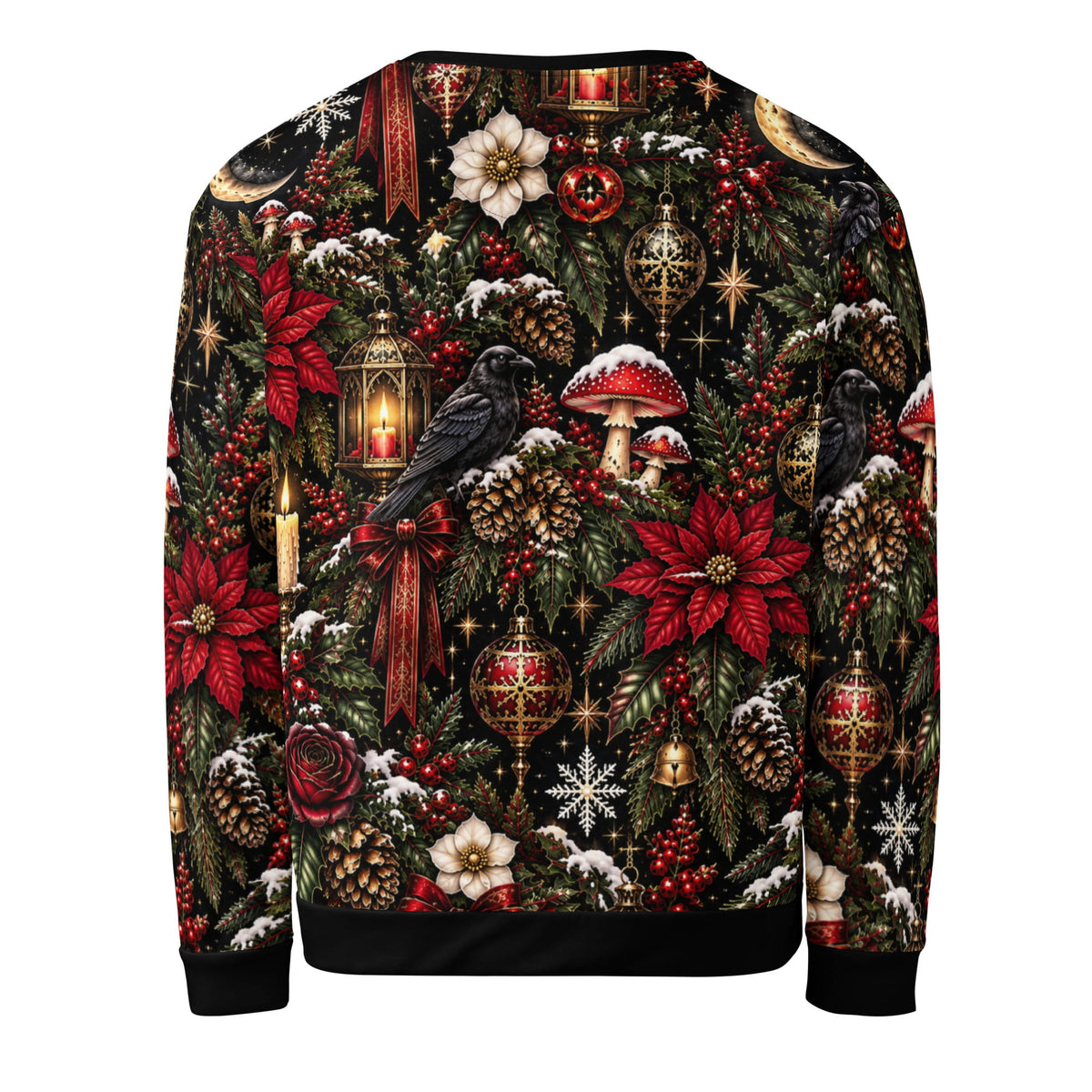 Dark Gothmas Christmas sweater with ravens and festive botanical details