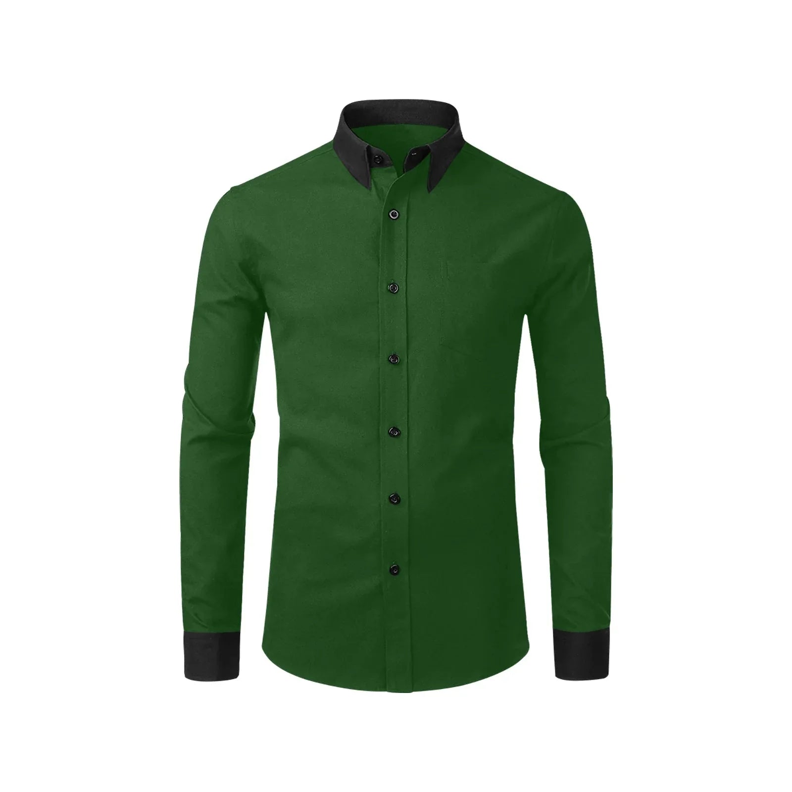 Dark Green Dress Shirt With Black Collar And Cuffs