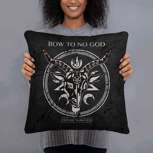 Double-sided black atheist pillow with gothic style print