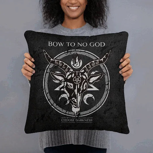 Double-sided black atheist pillow with gothic style print