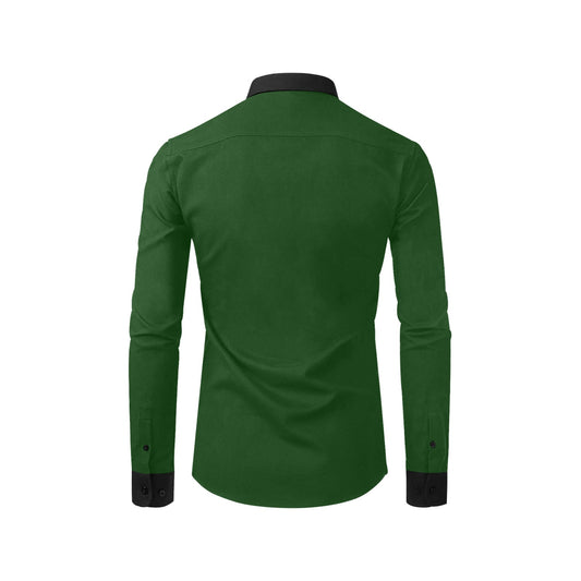 Elegant Long Sleeve Polyester Dress Shirt in Dark Green