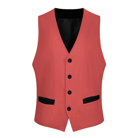 Elegant Red Suit Vest for Men – Classic V-Neck Sleeveless Waistcoat