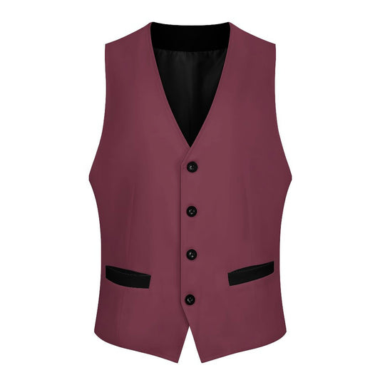 Elegant burgundy sleeveless vest featuring classic design and two front pockets