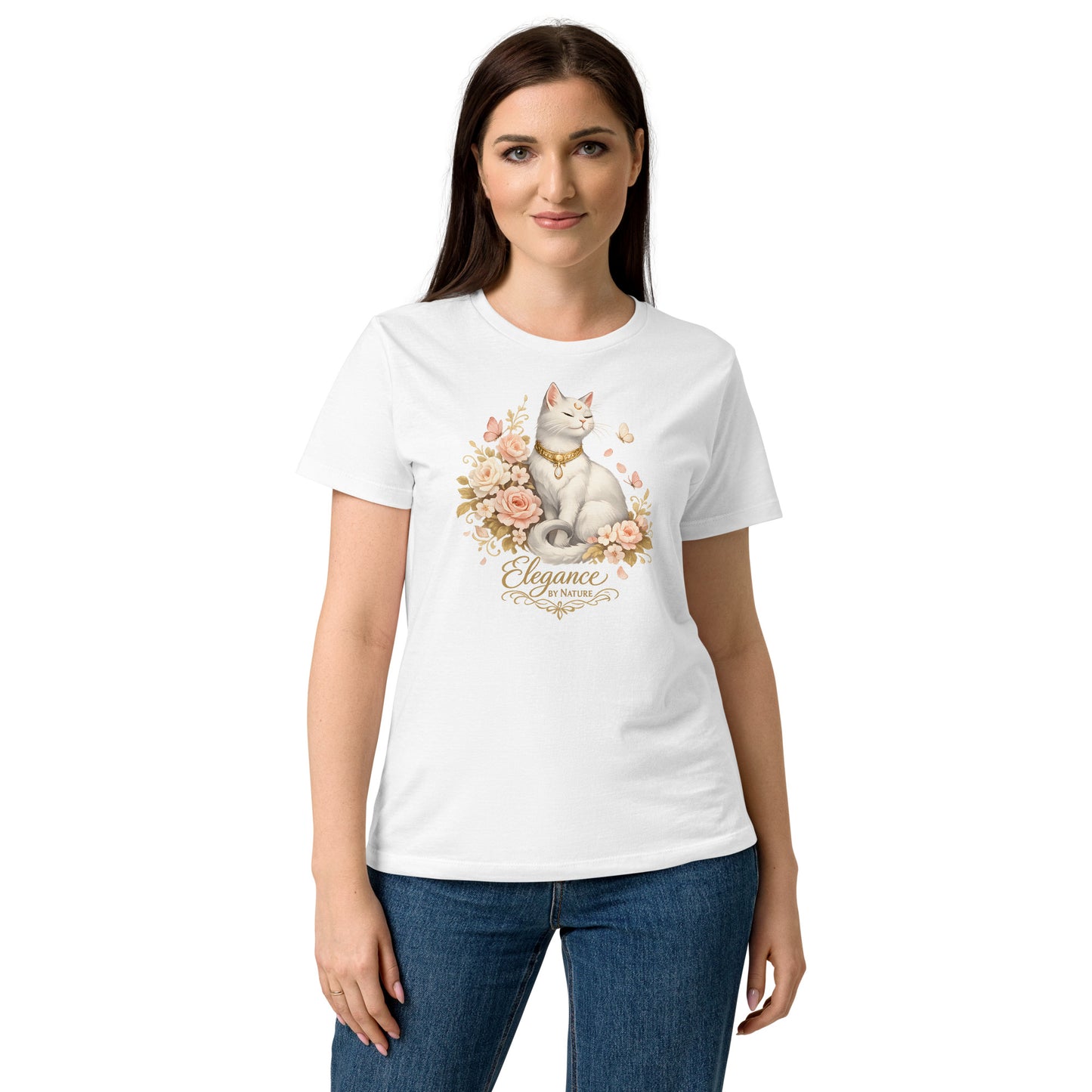 Elegant cat lover t-shirt for women floral style