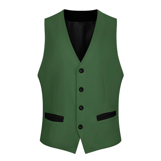 Elegant dark green vest featuring a V-neck design and secure 4-black button closure