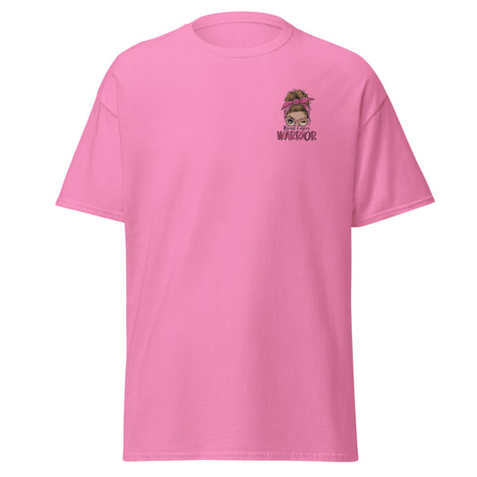 Embroidered Breast Cancer Warrior T‑Shirt taped neck and shoulders detail
