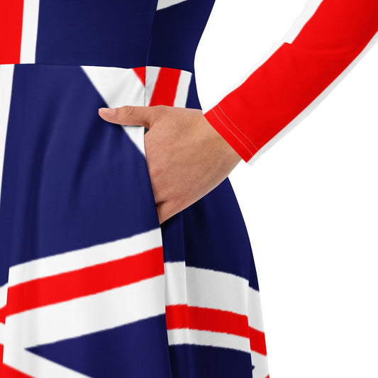 England flag plus size dress 2XS to 6X long sleeve