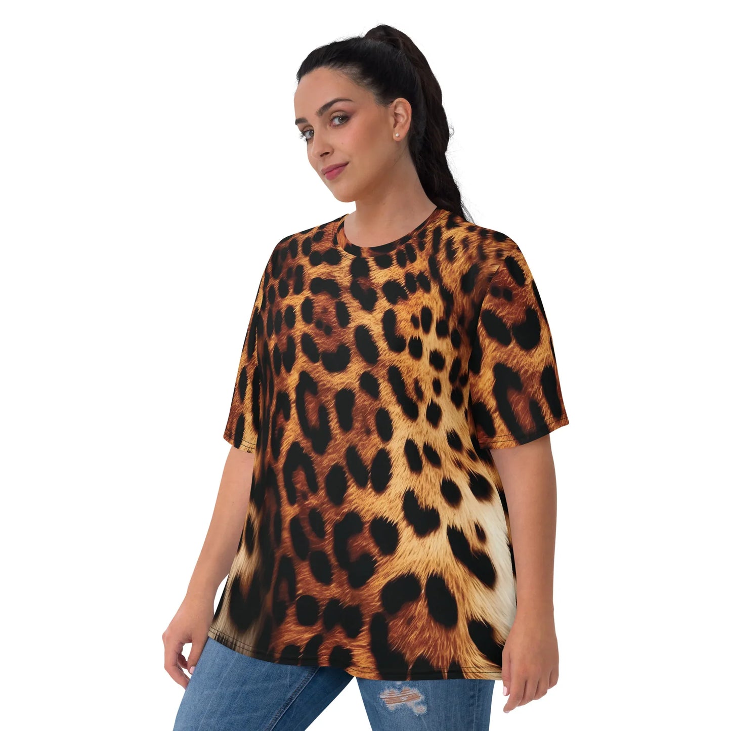 Fashion-forward women’s t-shirt with all-over leopard print
