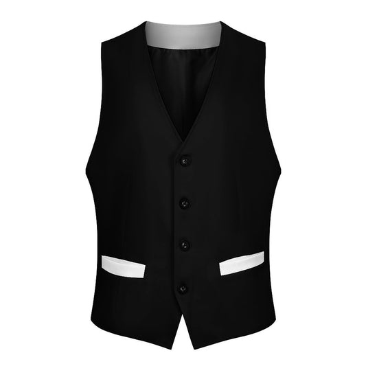 Formal black vest for men with V-neck and button closure