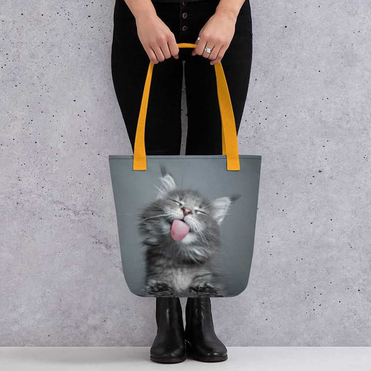 Funny cat tote bag with natural cotton handles