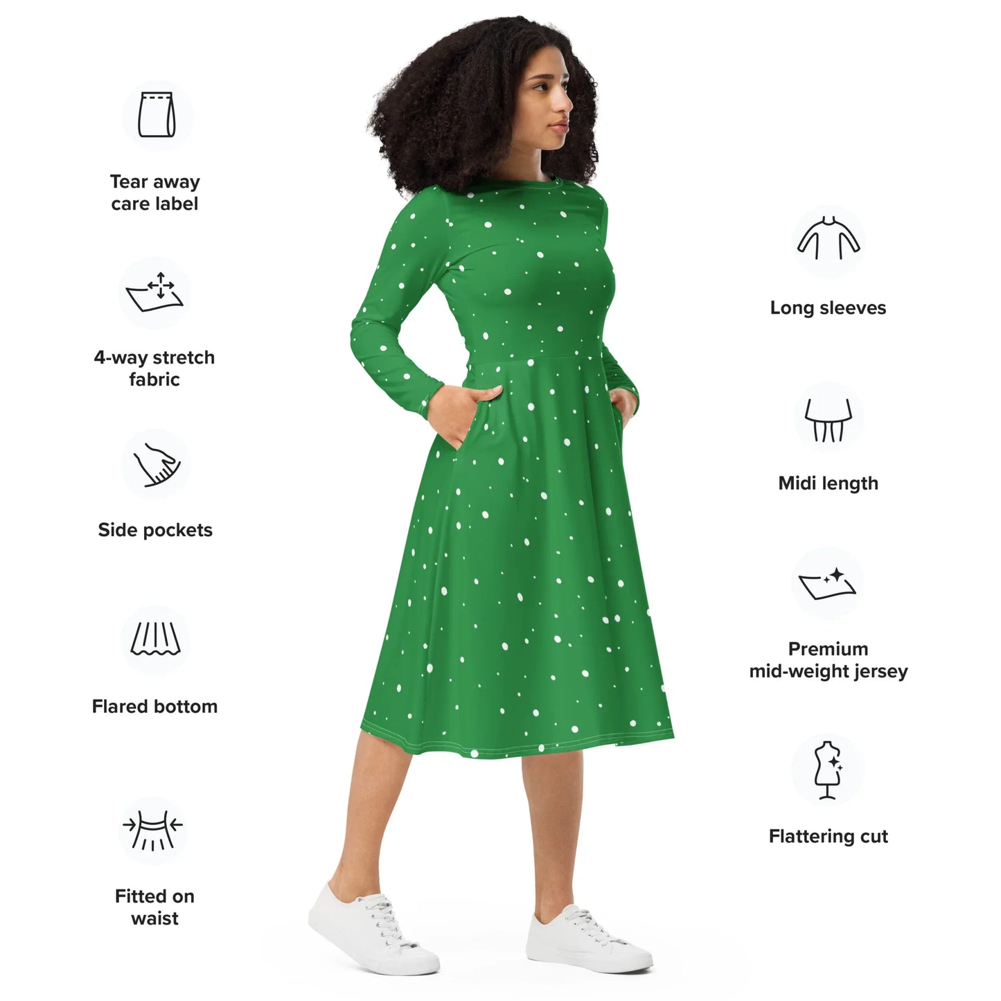 Green And White Polka Dot Dress flattering cut and fit