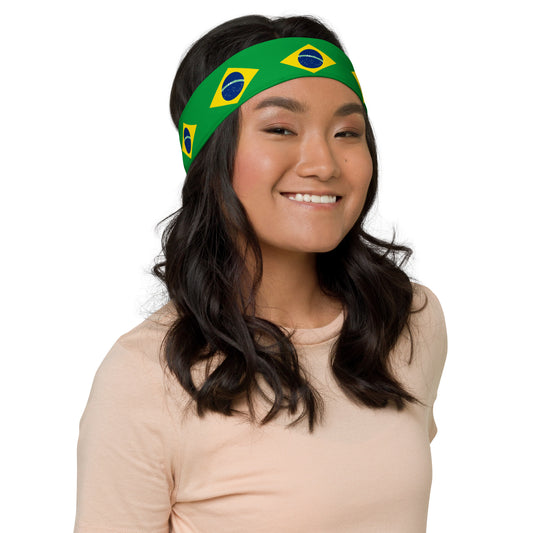 Green Brazil Flag Headband with Moisture-Wicking Fabric