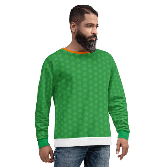 Green shamrock print sweatshirt for Irish holiday festivities