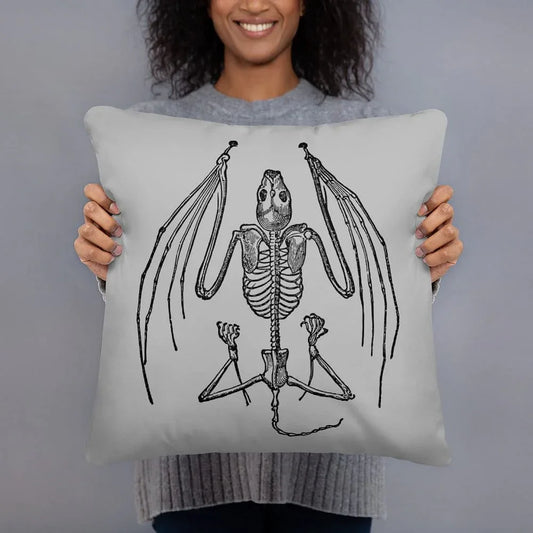 Grey silver machine washable bat skeleton cushion