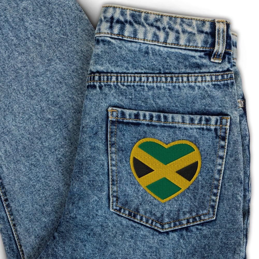 Heart-shaped embroidered Jamaica flag patch