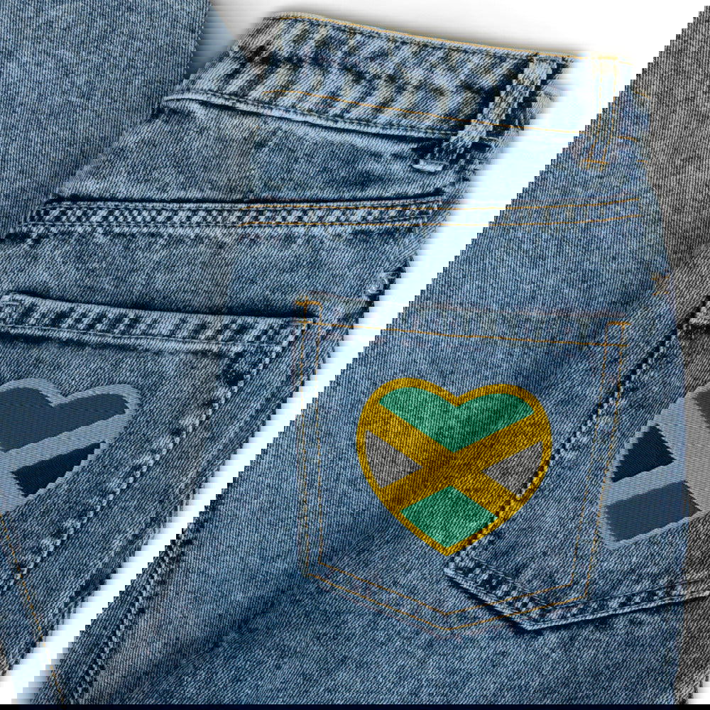 Heart-shaped embroidered Jamaica flag patch