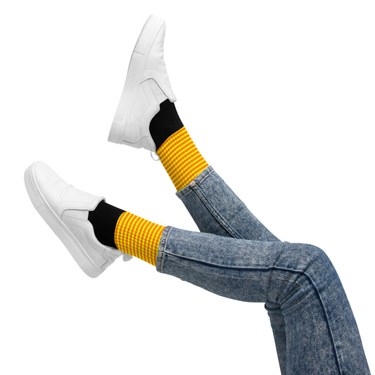 High-quality crew socks in bold orange yellow striped design