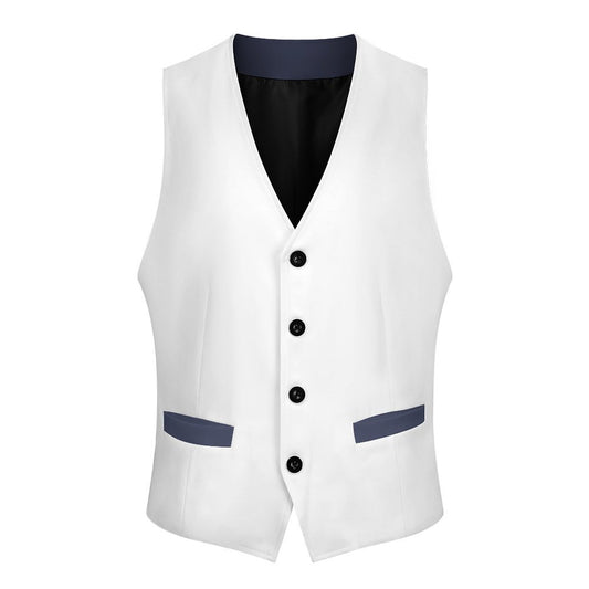 High-quality polyester white sleeveless suit vest featuring a V-neck