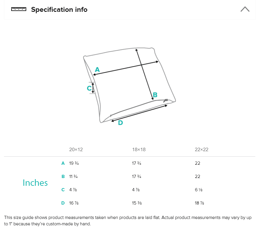 Inches size guide for pillow