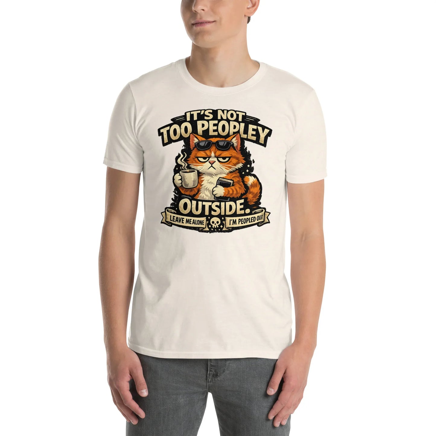 Introvert quote t shirt with grumpy cat cartoon