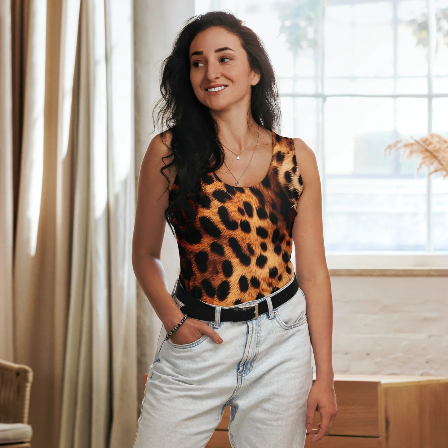 Leopard tank top with wild animal print design