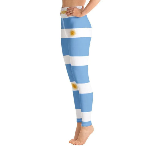Light blue and white striped leggings for yoga and fitness