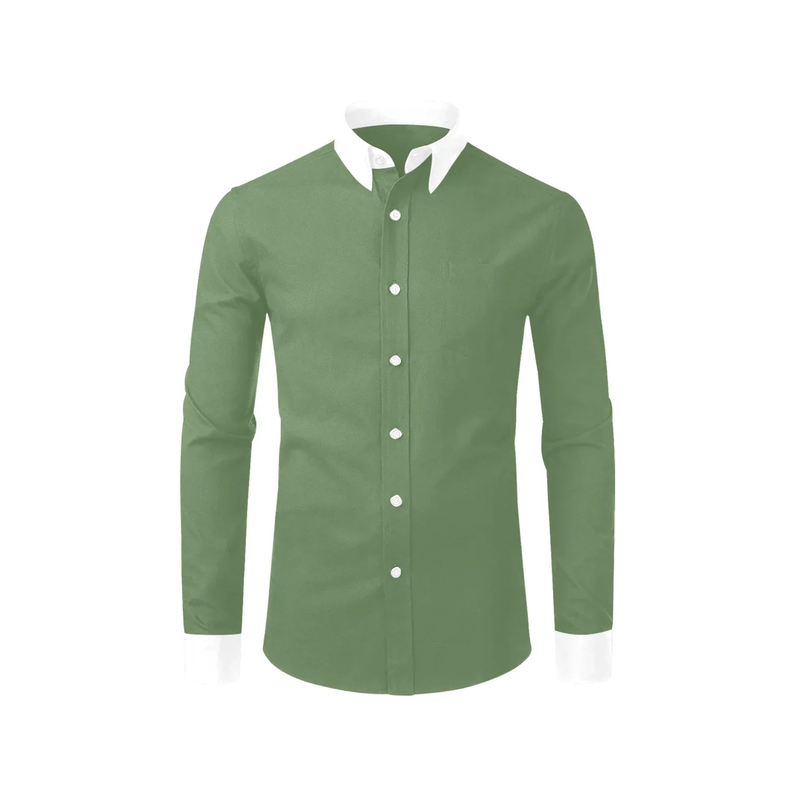 Olive Green Dress Shirt with White Collar and Cuffs