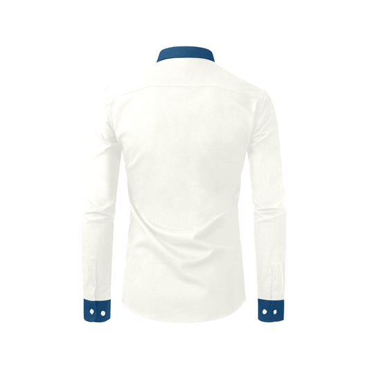 Luxury long sleeve dress shirt for men – off-white with navy blue details