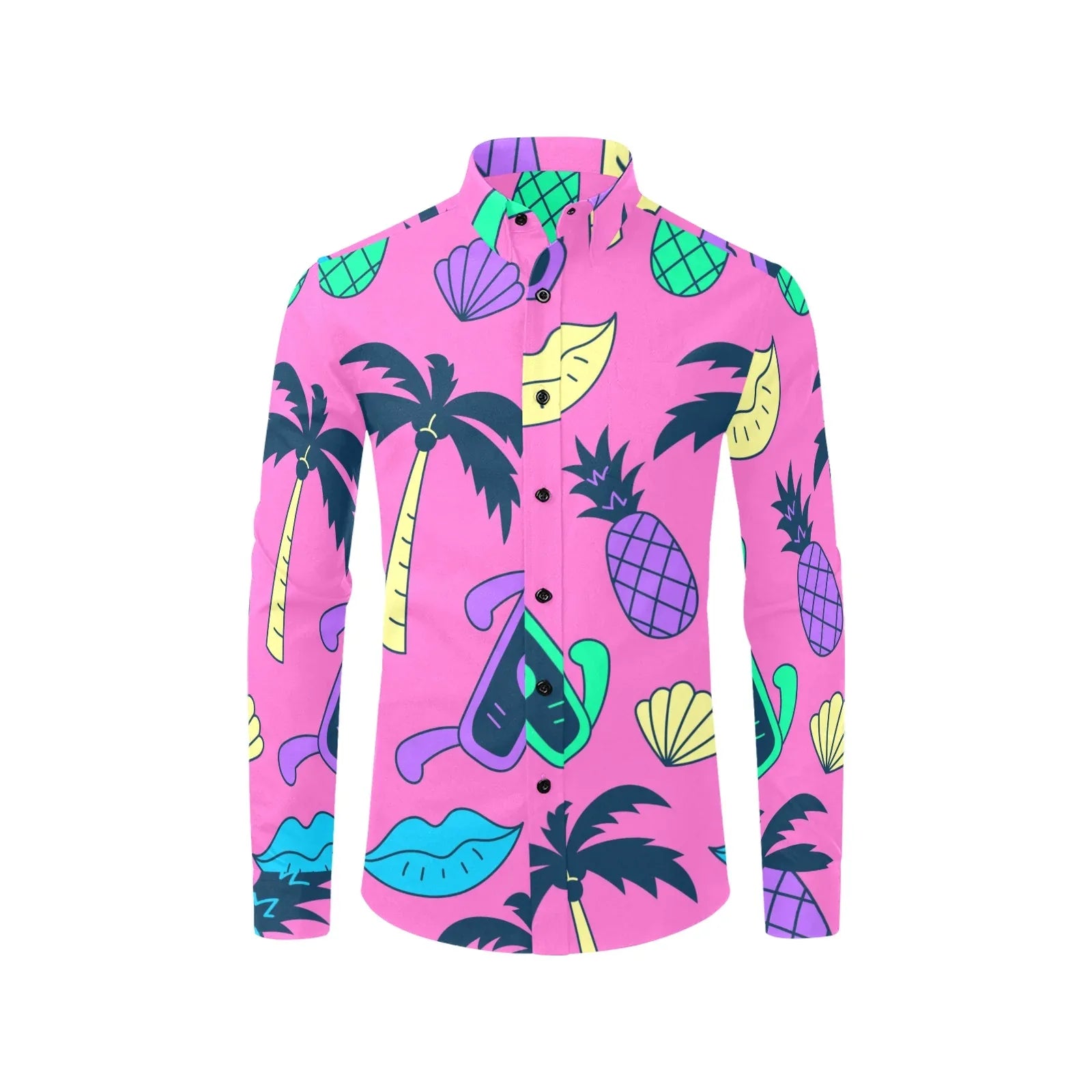 Men's Hawaiian Dress Shirt With Long Sleeves | YVDdesign 2XL / Pink Men's Hawaiian Dress Shirt With Long Sleeves | YVDdesign 2XL / Pink