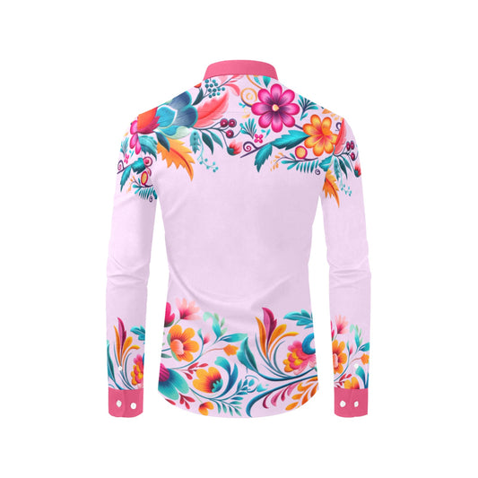 Men’s Light Pink Mexican Dress Shirt featuring Chest Pocket and Self-Fabric Cuff Detail