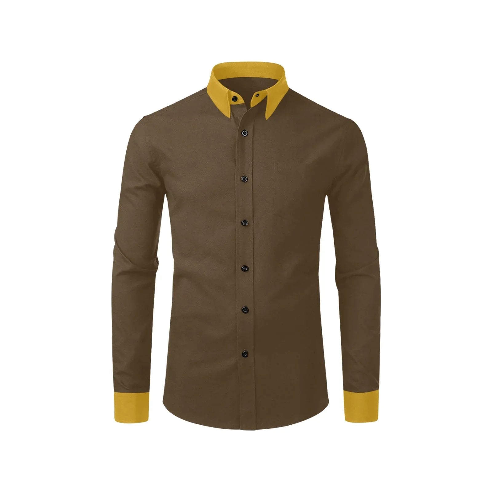 Dark Brown Dress Shirt with Deep Gold Collar and Cuffs 2XL / Dark Brown Dark Brown Dress Shirt with Deep Gold Collar and Cuffs 2XL / Dark Brown