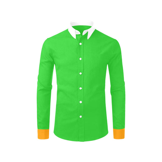 Men’s light green polyester dress shirt for St. Patrick’s Day celebrations with funny slogan on the back