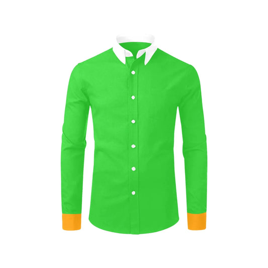 Men’s light green polyester dress shirt for St. Patrick’s Day celebrations with funny slogan on the back