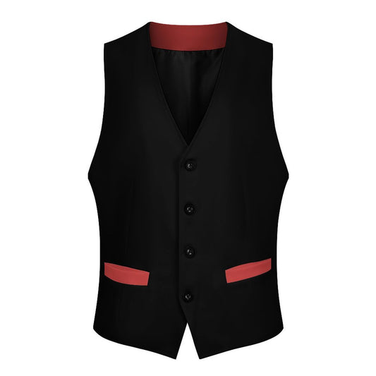 Modern V-neck design on black sleeveless suit vest for men