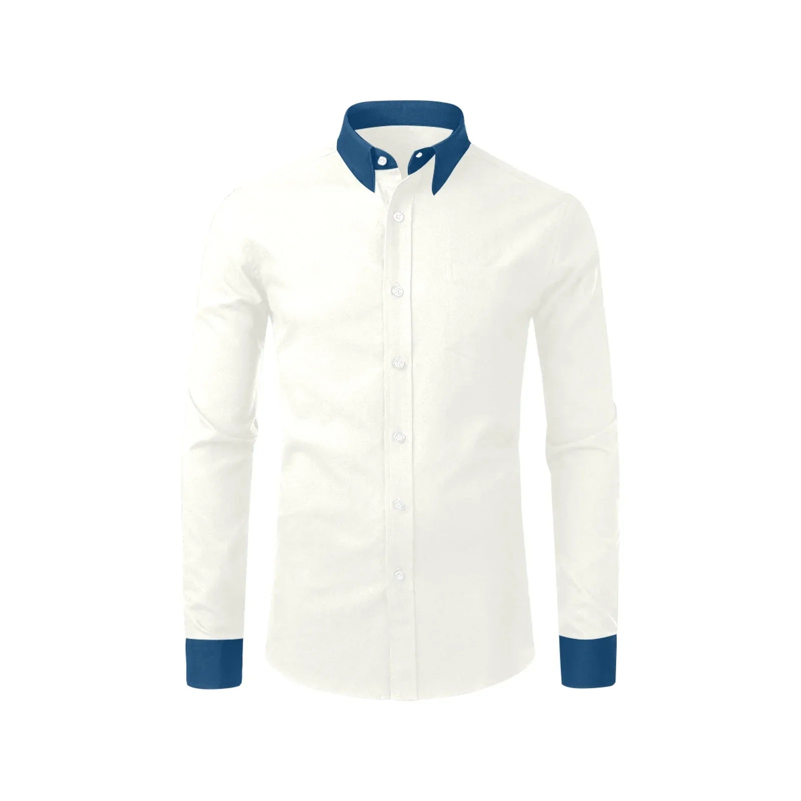 Off-white Dress Shirt With Navy Blue Collar And Cuffs | YVDdesign L Off-white Dress Shirt With Navy Blue Collar And Cuffs | YVDdesign L