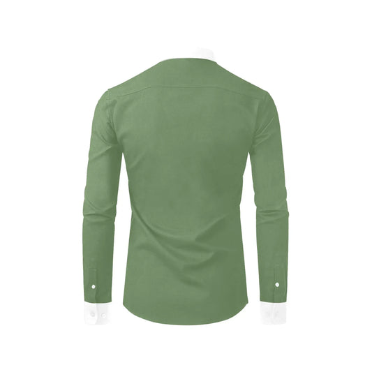 Olive green dress shirt with white collar and cuffs for men’s formal wear