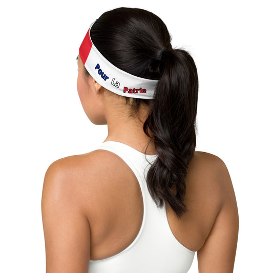 Patriotic headband featuring 'vive la France' and 'pour la patrie' slogans
